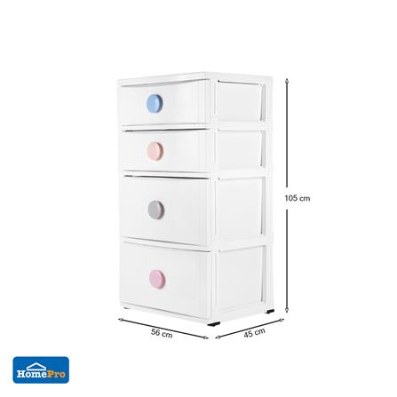 ตู้ลิ้นชัก 4 ชั้น มีล้อ STACKO C12 56x45x105 ซม. สีขาว_5