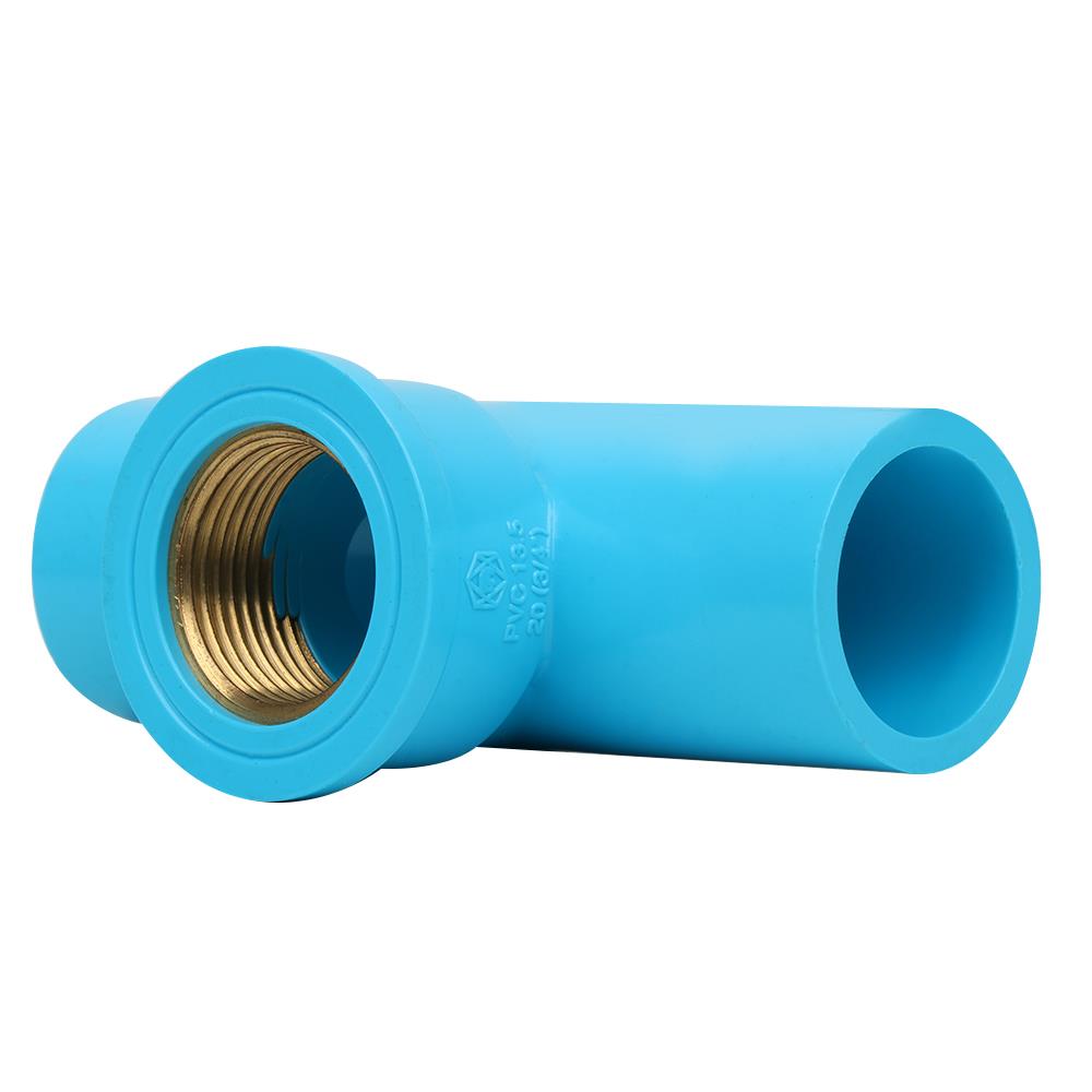 ข้อต่อสามทางเกลียวในทองเหลือง SCG 3/4 นิ้ว สีฟ้า