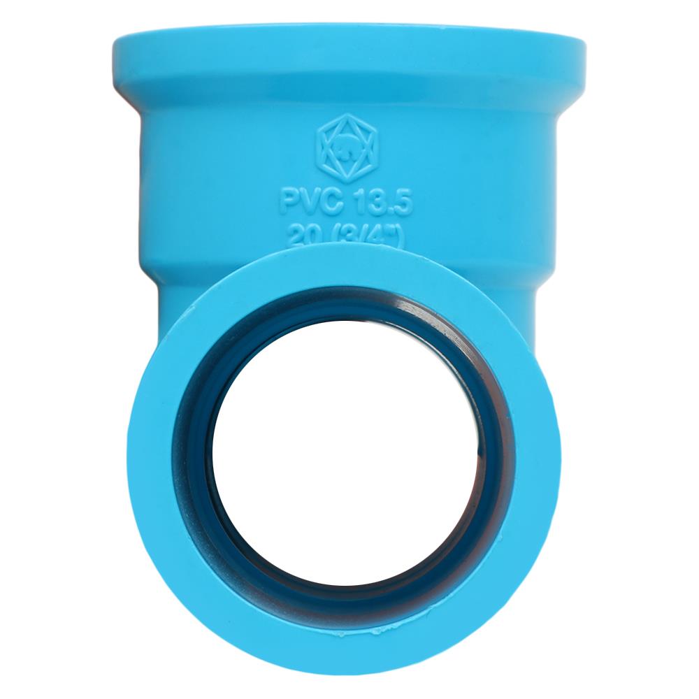 ข้อต่อสามทางเกลียวในทองเหลือง SCG 3/4 นิ้ว สีฟ้า