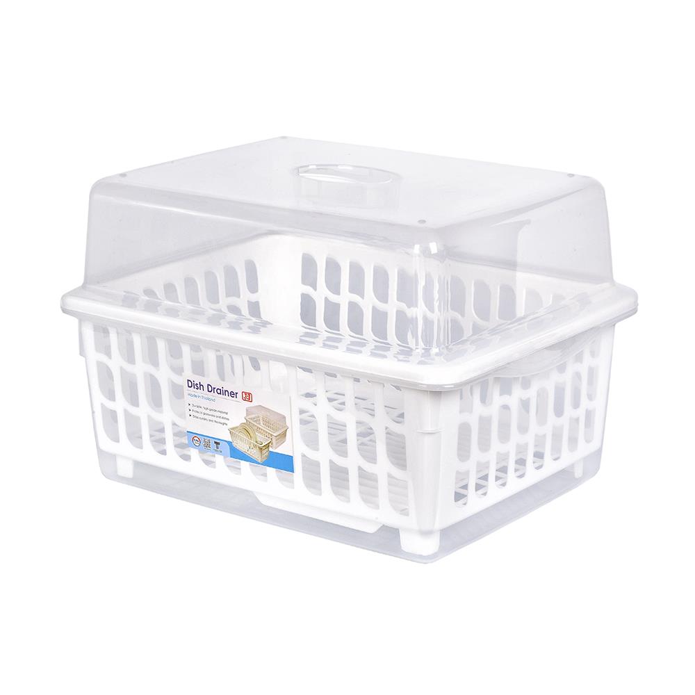 ชั้นคว่ำจานพลาสติกมีฝาครอบ JCJ NEW2400 สีขาว