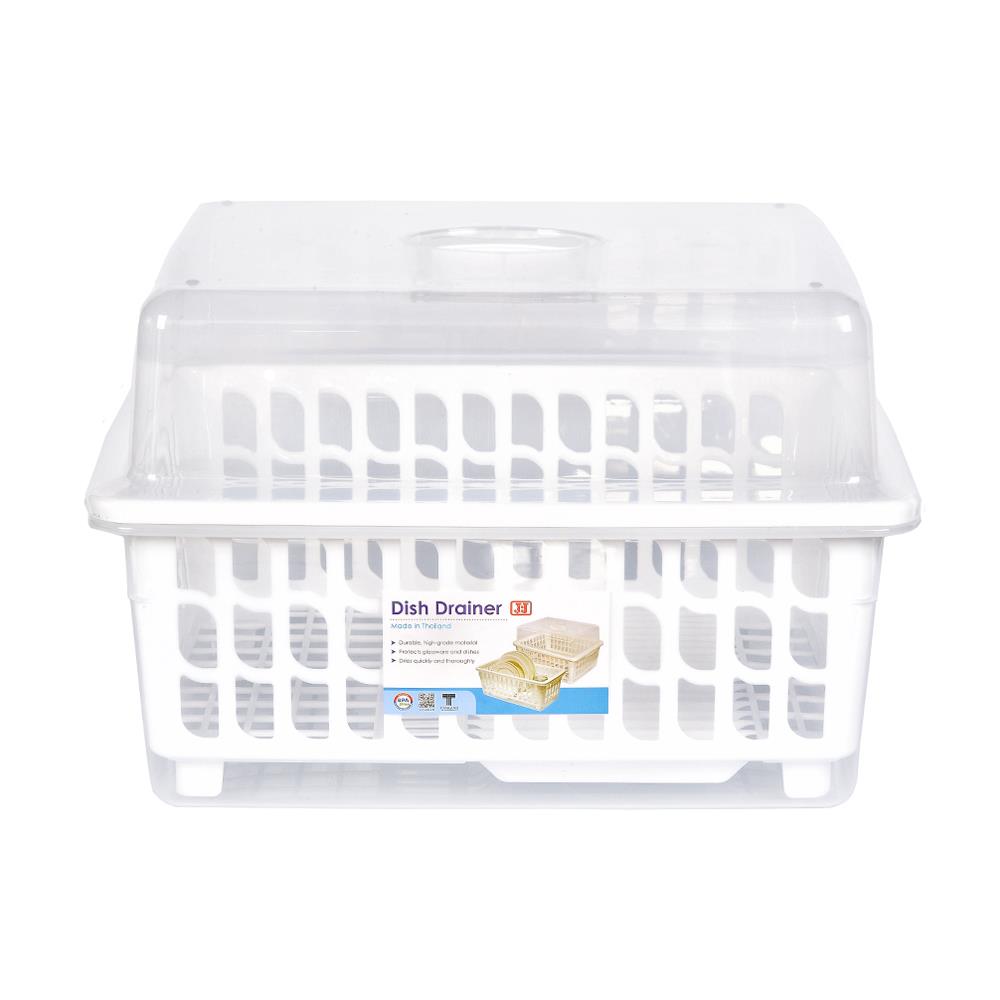 ชั้นคว่ำจานพลาสติกมีฝาครอบ JCJ NEW2400 สีขาว