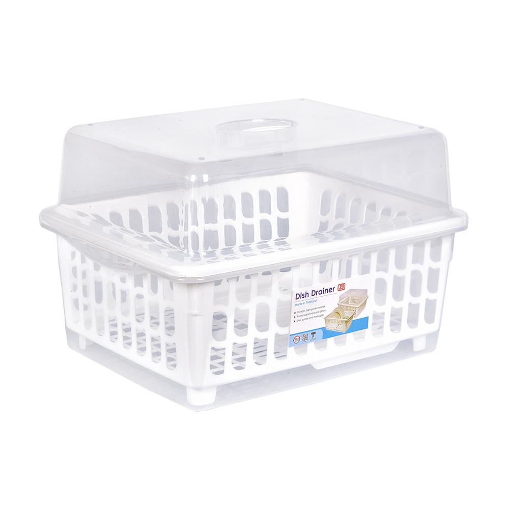 ชั้นคว่ำจานพลาสติกมีฝาครอบ JCJ NEW2400 สีขาว