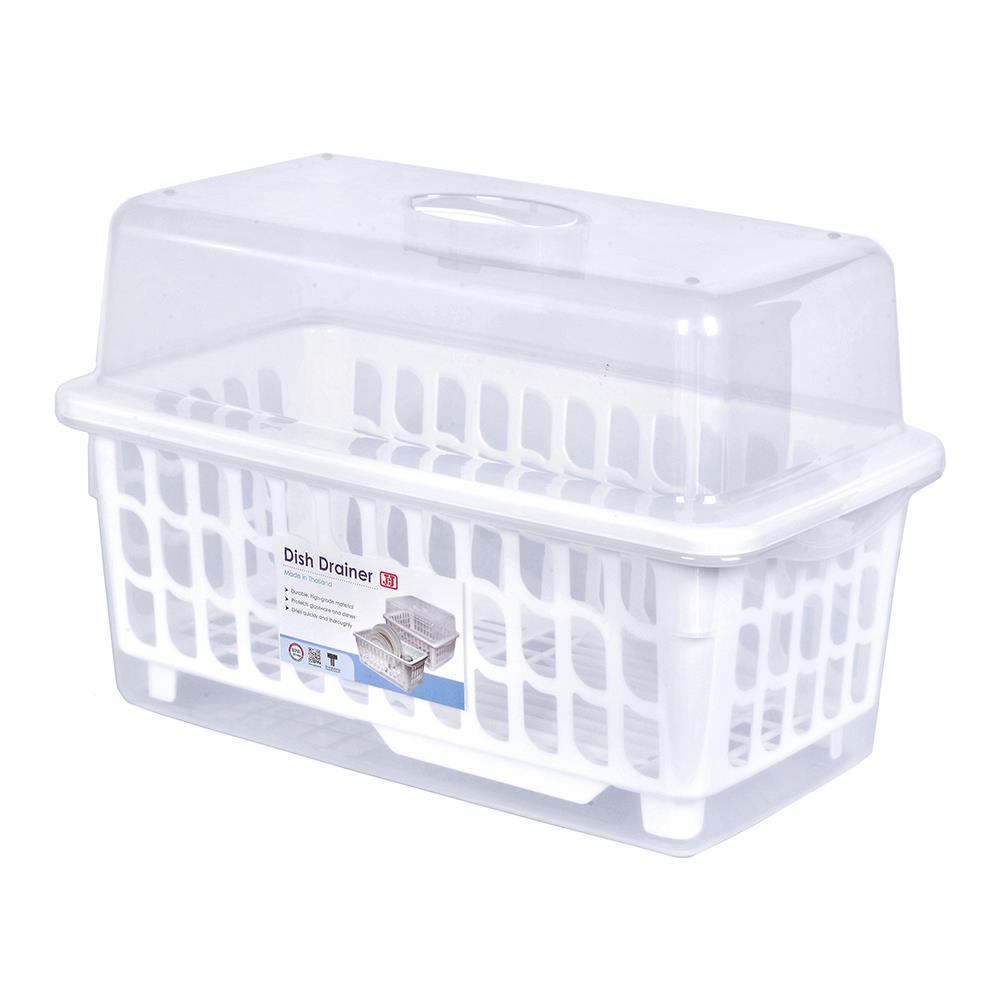 ชั้นคว่ำจานพลาสติกมีฝาครอบ JCJ NEW2401 สีขาว