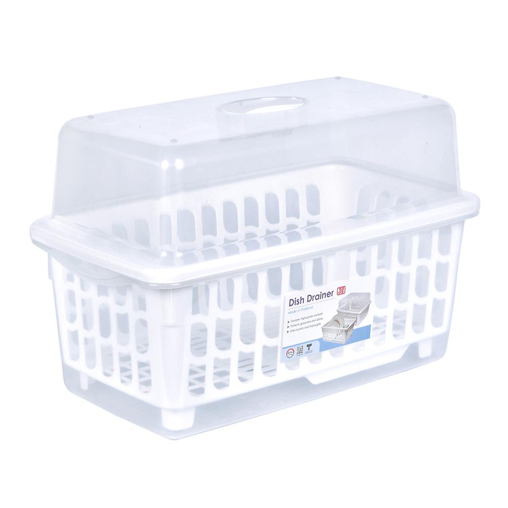 ชั้นคว่ำจานพลาสติกมีฝาครอบ JCJ NEW2401 สีขาว