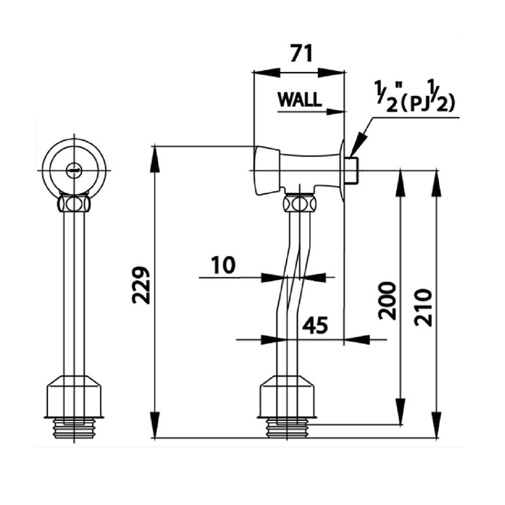 ฟลัชวาล์วโถปัสสาวะชายท่อโค้ง CT472SS(HM) สีโครม