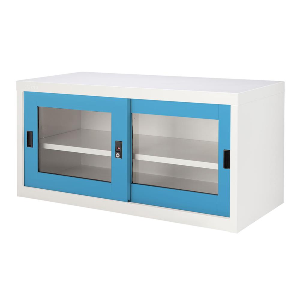 ตู้เหล็กบานเลื่อนกระจก KIOSK USB-2 สีขาว/ฟ้า