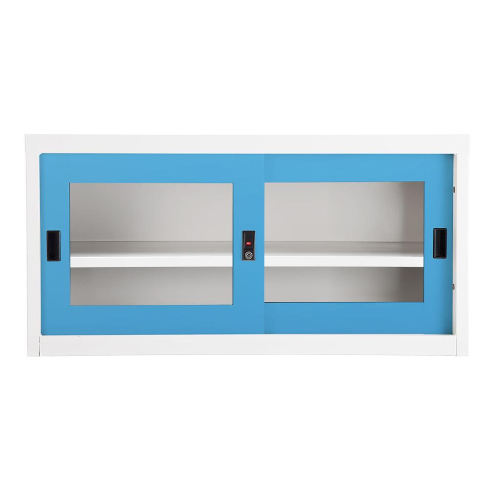 ตู้เหล็กบานเลื่อนกระจก KIOSK USB-2 สีขาว/ฟ้า