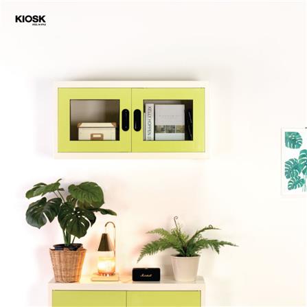 ตู้เหล็กบานเปิดกระจก KIOSK MAX-012 GR สีขาว/สีเขียว_1