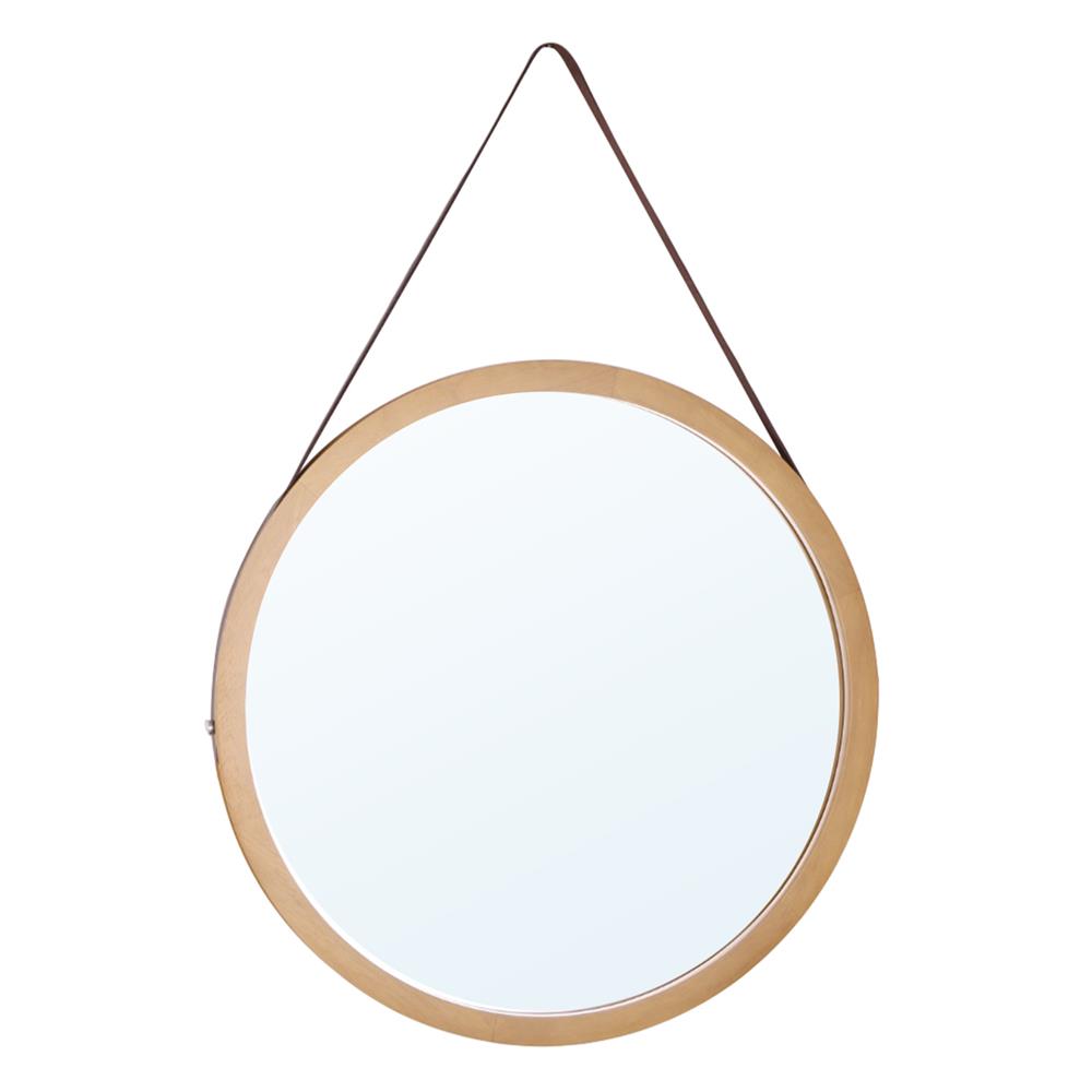 กระจกเงากรอบไม้กลมสายหนัง MOYA TK-ML-A01 60x60 ซม.