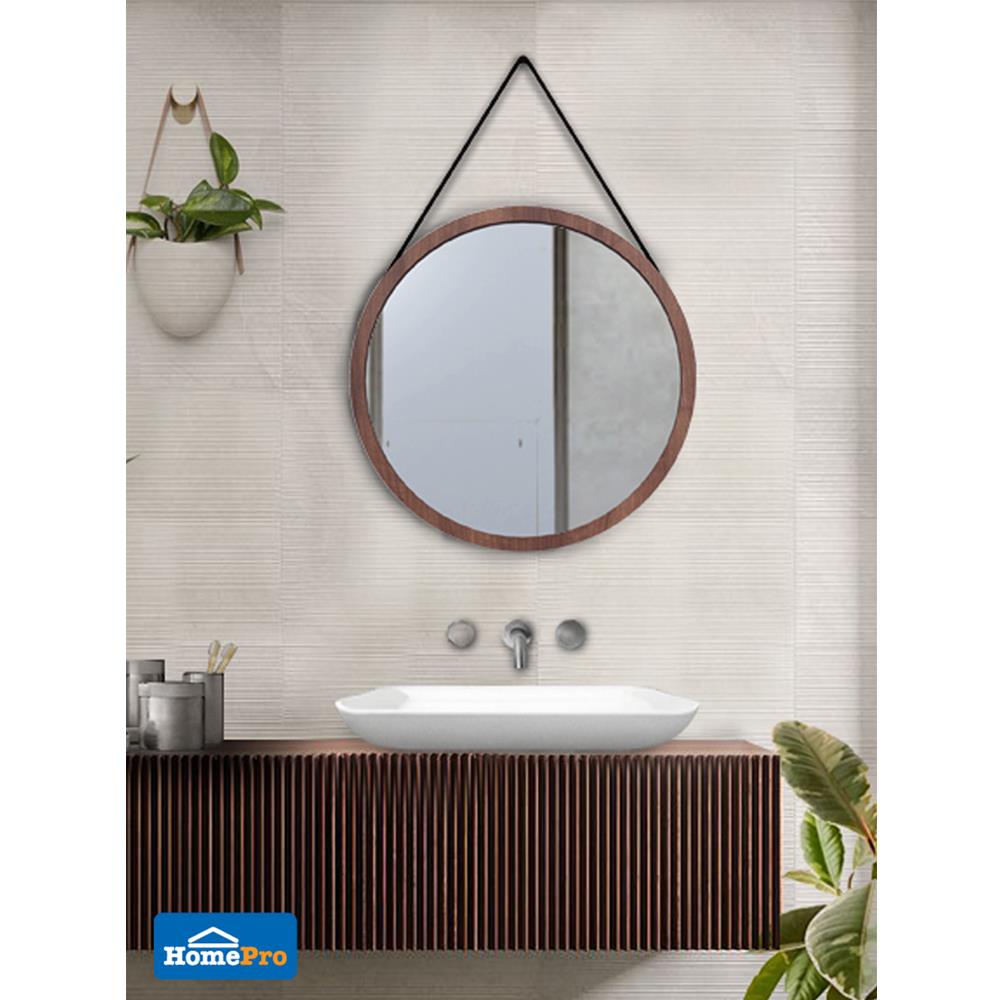 กระจกเงากรอบไม้กลมสายหนัง MOYA TK-ML-A01 60x60 ซม.