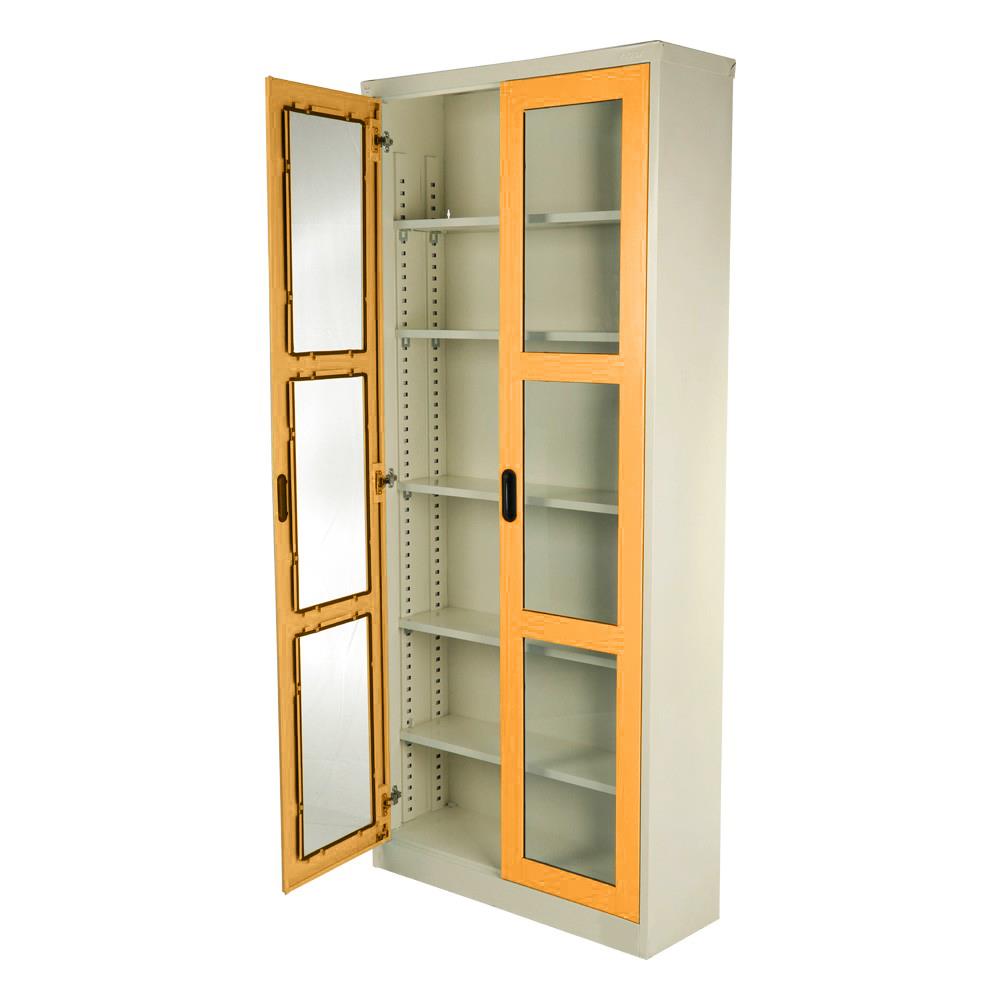 ตู้เหล็กสูงบานเปิดกระจก KIOSK MAX-052 สีขาว/ส้ม