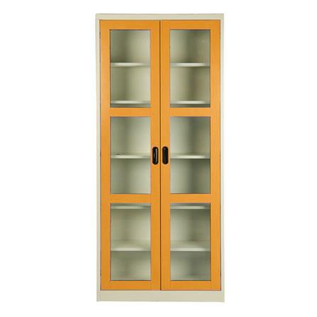 ตู้เหล็กสูงบานเปิดกระจก KIOSK MAX-052 สีขาว/ส้ม