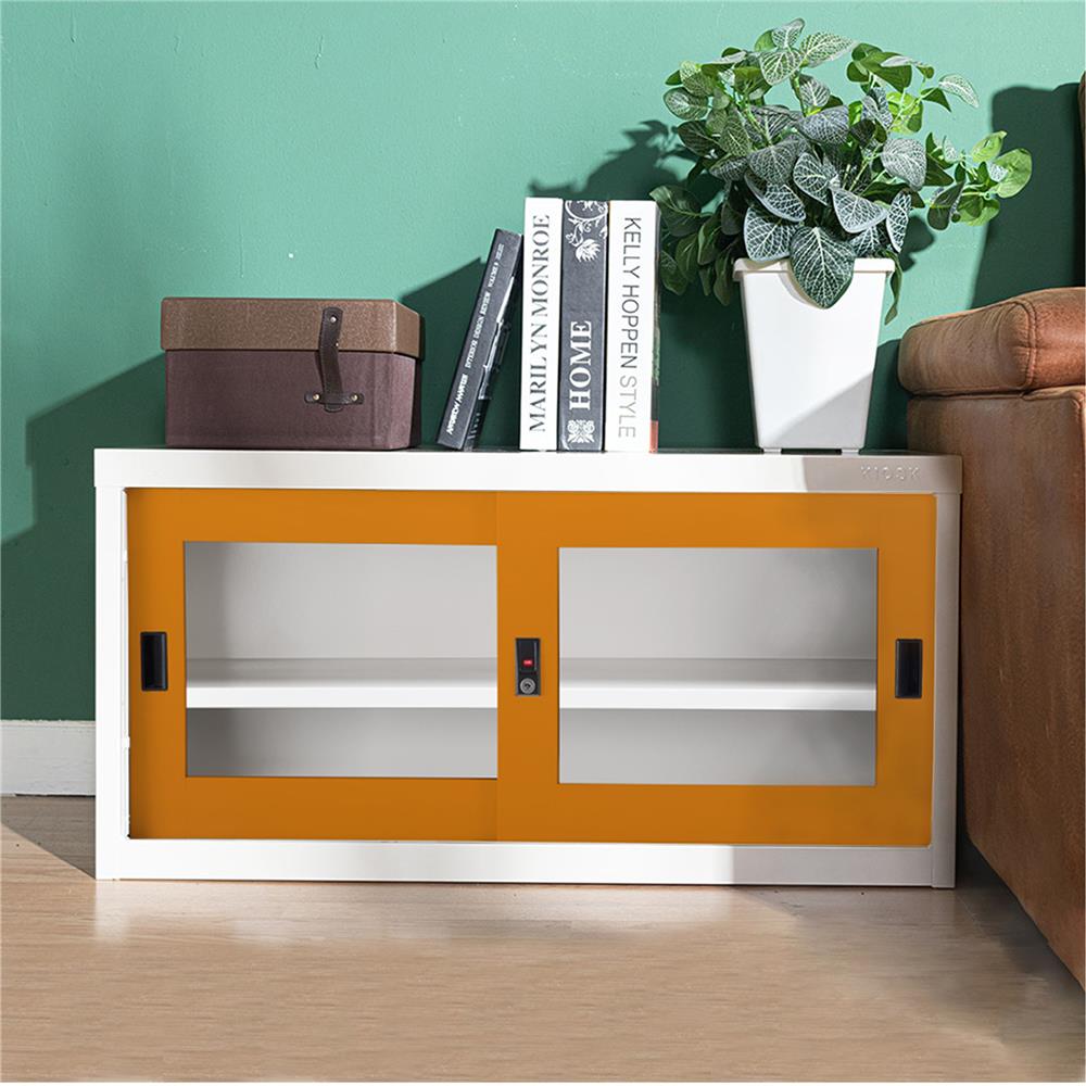 ตู้เหล็กบานเลื่อนกระจก KIOSK USB-2 OR สีขาว/ส้ม