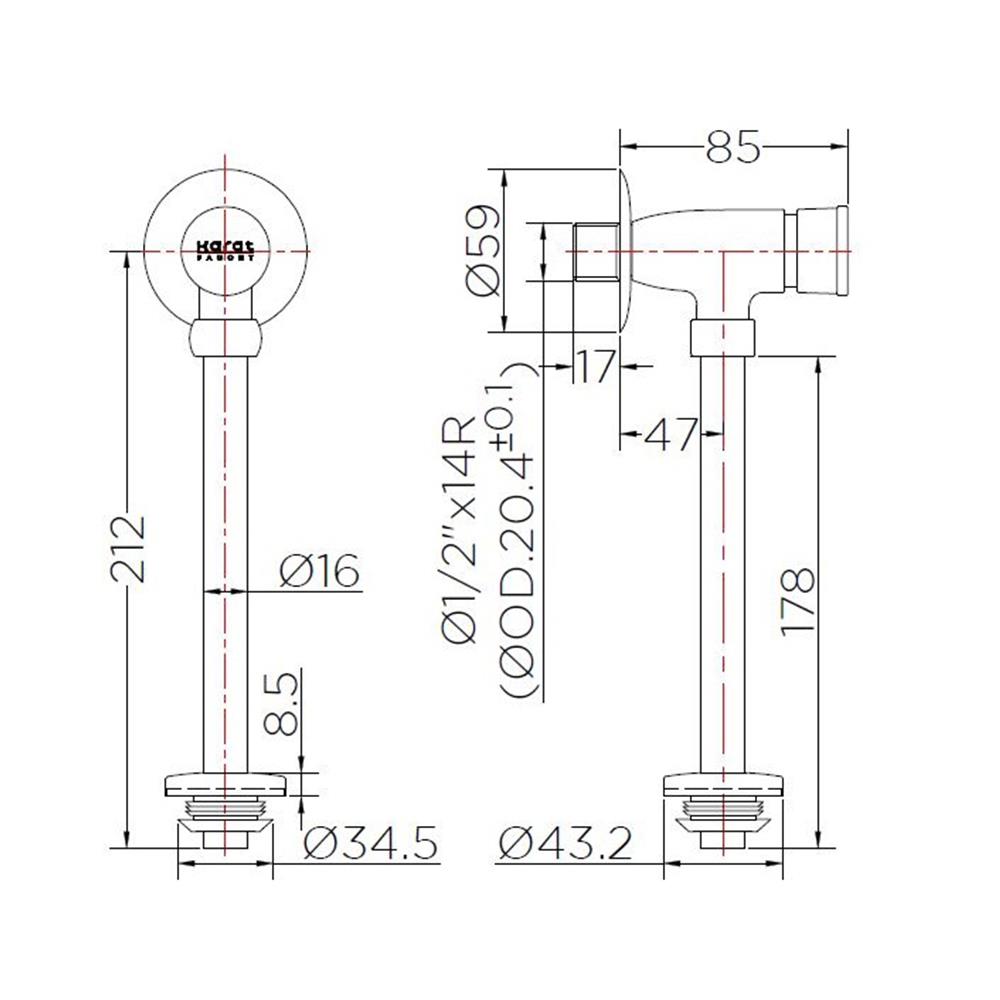 ฟลัชวาล์วโถชายท่อตรง KARAT BAP8-50R1 สีโครม