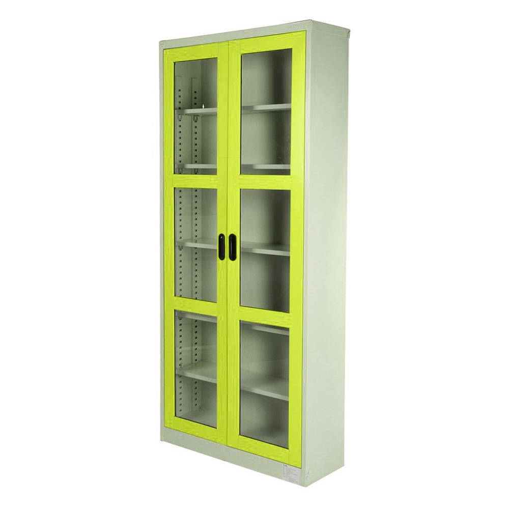 ตู้เหล็กสูงบานเปิดกระจก KIOSK MAX-052 สีขาว/เขียว