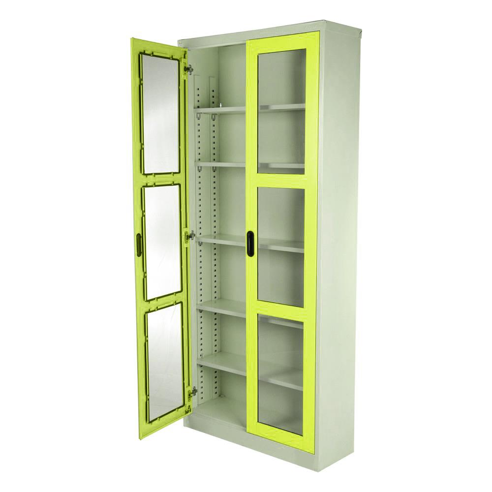 ตู้เหล็กสูงบานเปิดกระจก KIOSK MAX-052 สีขาว/เขียว