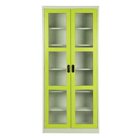 ตู้เหล็กสูงบานเปิดกระจก KIOSK MAX-052 สีขาว/เขียว