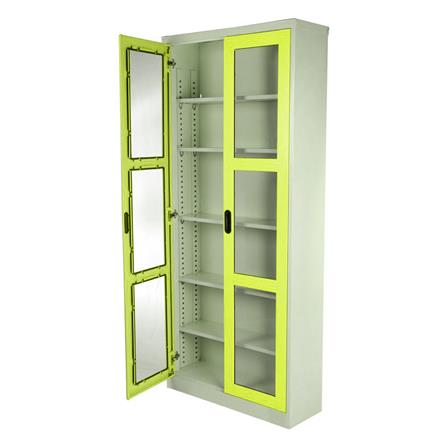 ตู้เหล็กสูงบานเปิดกระจก KIOSK MAX-052 สีขาว/เขียว_2