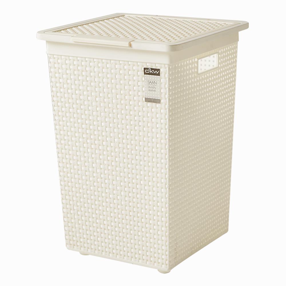 ตะกร้าผ้าเหลี่ยมสูงมีฝา DKW HH-1110 ครีม