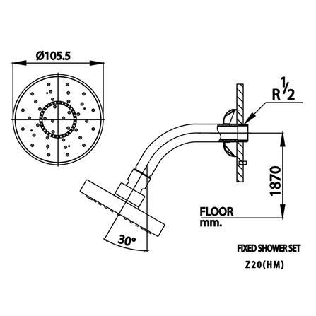 ฝักบัวก้านแข็ง COTTO Z20(HM) สีโครม_2
