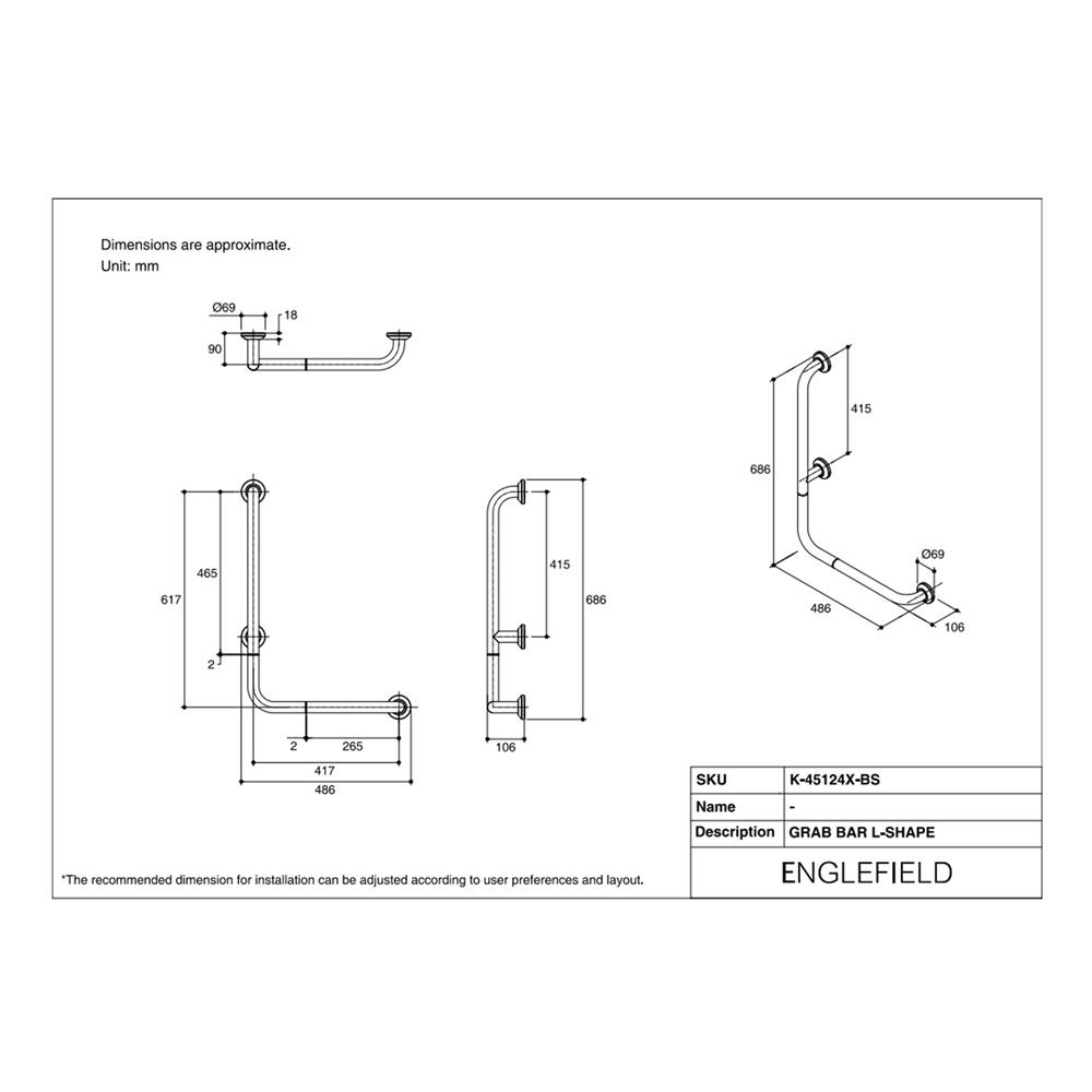 ราวมือจับกันลื่นตัว L ENGLEFIELD K-45124X-BS