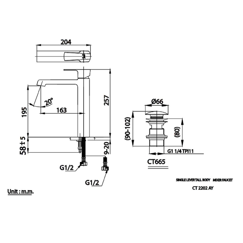 ก๊อกอ่างล้างหน้าผสม COTTO CT2202AY สีโครม