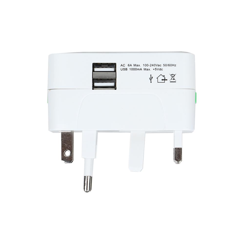 ปลั๊กแปลง 2 ขา UNIVERSAL  2 USB DATA DP1 สีขาว