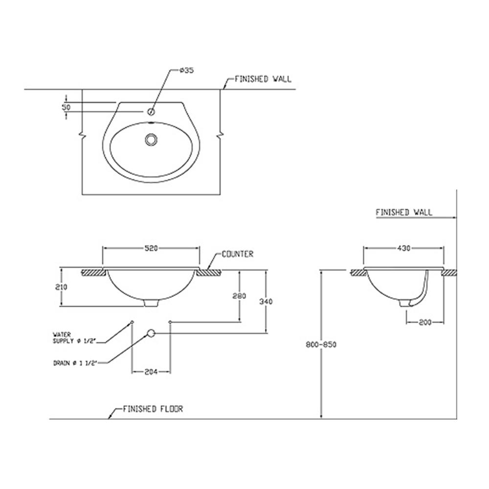 อ่างล้างหน้าฝังบนเคาน์เตอร์ KARAT K-17534X-1-wk สีขาว