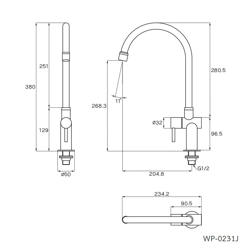 ก๊อกซิงค์เดี่ยวเคาน์เตอร์ WS WP-0231J สีเงิน