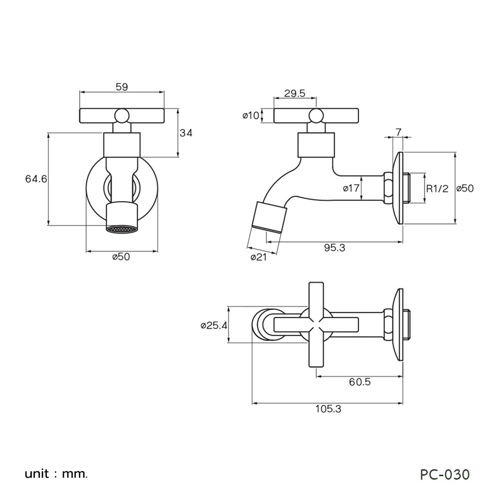 ก๊อกล้างพื้น 1 ทาง PRIME PC-030 สีโครม