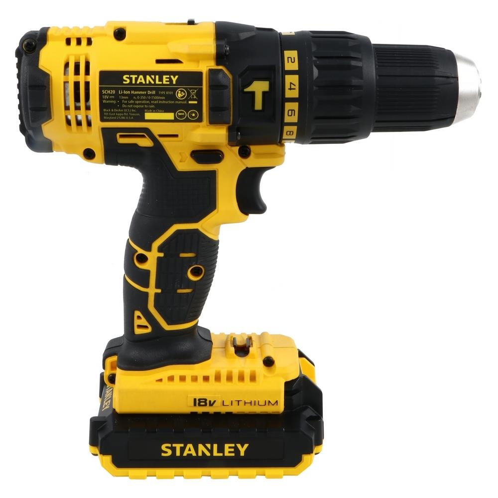 สว่านกระแทกไร้สาย (พร้อมแบตเตอรี่) STANLEY SCH20C2K-B1 18 โวลต์
