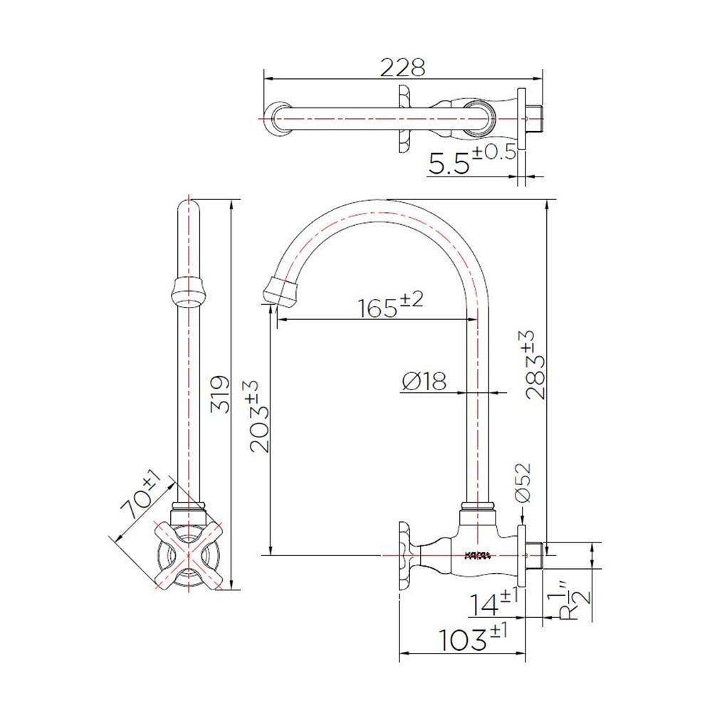 ก๊อกซิงค์เดี่ยวติดผนัง KARAT KF-10-531-50 สีโครม
