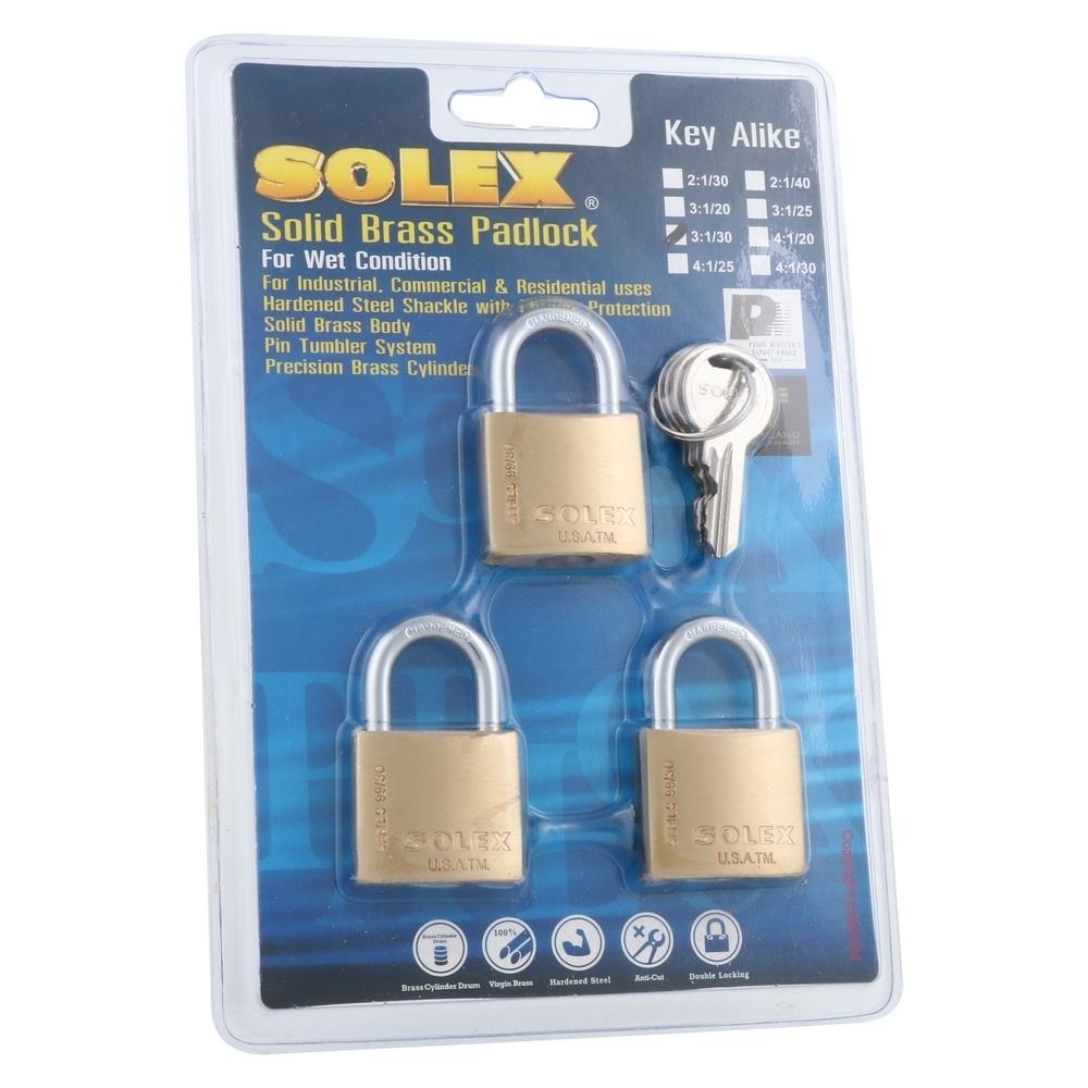 กุญแจคีย์อะไลก์ SOLEX KAL 3:1 SL99 30 มม. สีทองเหลือง 3 ตัว/ชุด