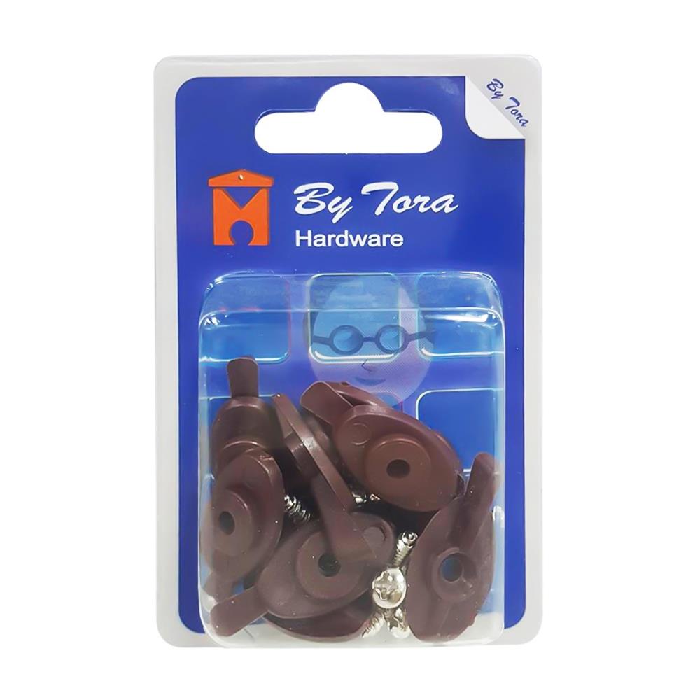 ลูกบิดหางปลามุ้งลวดพร้อมสกรู BY TORA สีน้ำตาล 10 ชิ้น