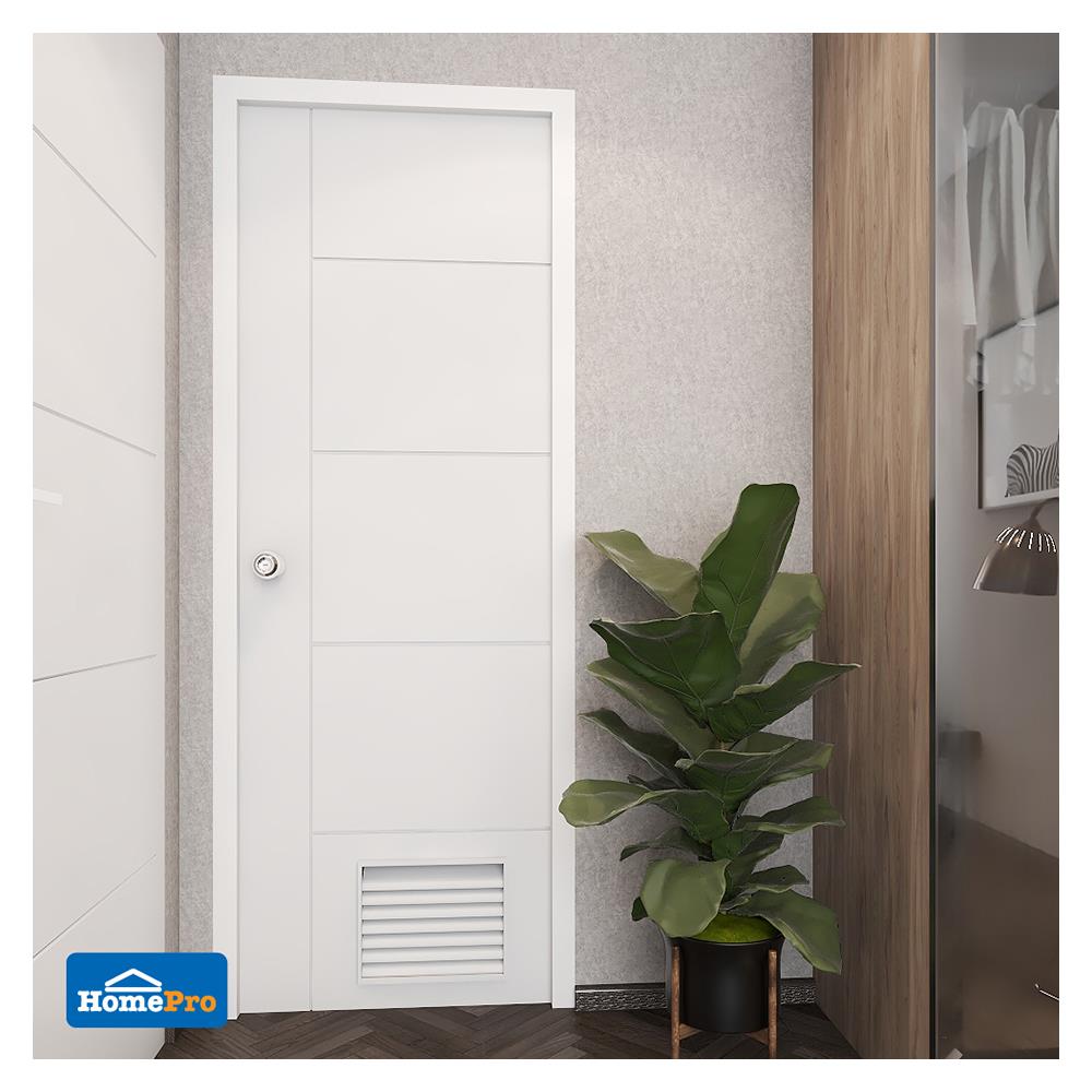 ประตูห้องน้ำ UPVC AZLE MD-6 เกล็ดล่าง 70X200 ซม. สีขาว เจาะลูกบิด