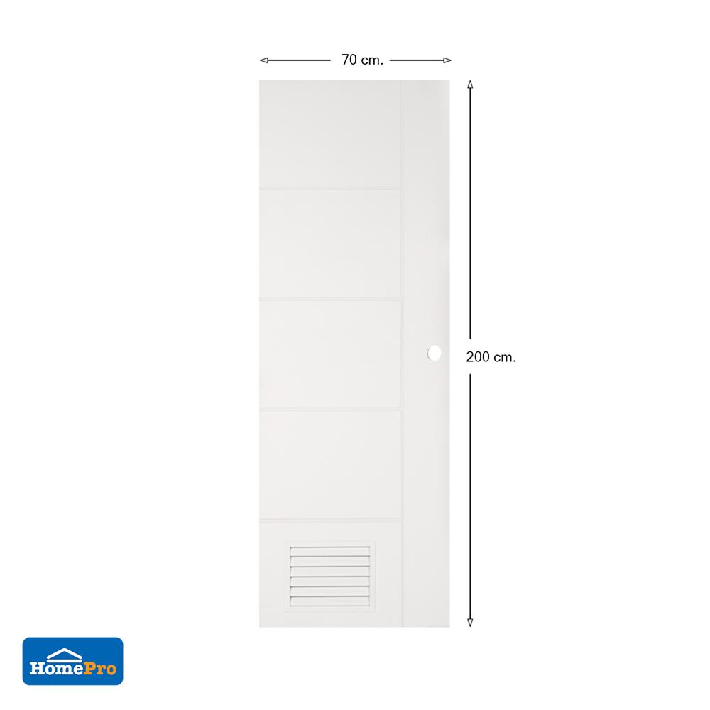 ประตูห้องน้ำ UPVC AZLE MD-6 เกล็ดล่าง 70X200 ซม. สีขาว เจาะลูกบิด