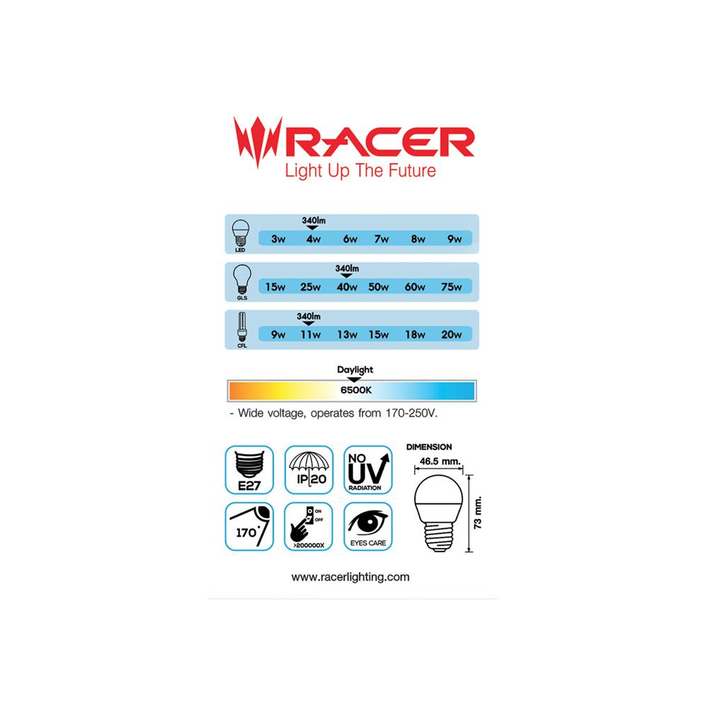 หลอด LED RACER G45 4 วัตต์ DAYLIGHT E27