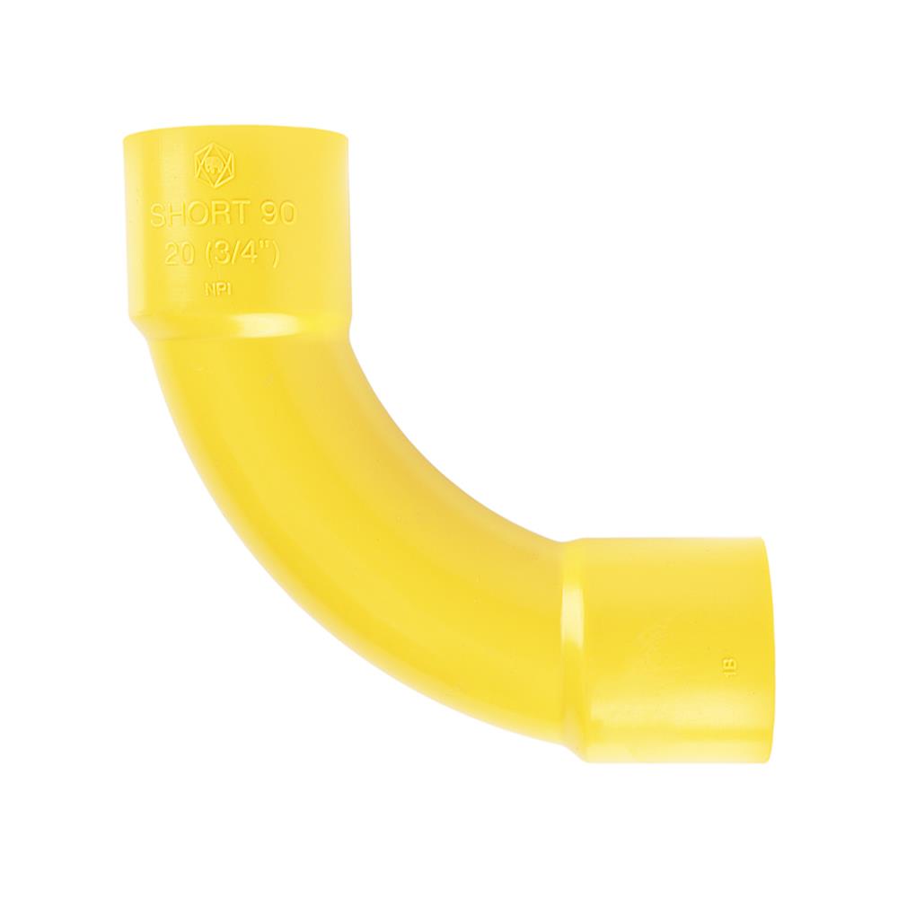 ข้อโค้ง 90 องศา ช่วงสั้น PVC ตราช้างNPI 3/4 นิ้ว สีเหลือง