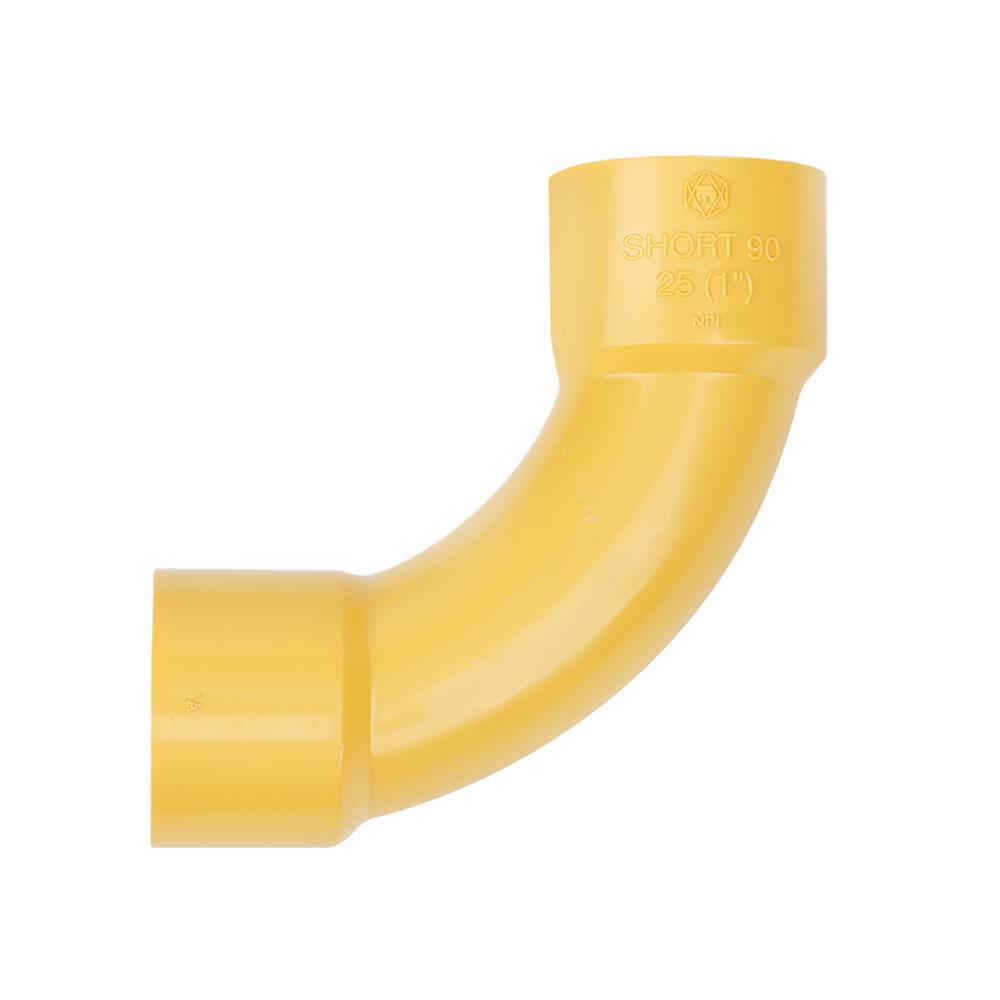 ข้อโค้ง 90 องศา ช่วงสั้น PVC ตราช้างNPI 1 นิ้ว สีเหลือง