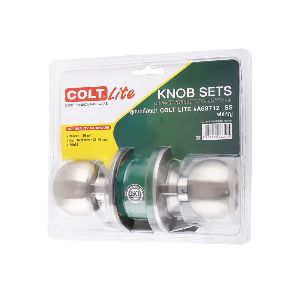 ลูกบิดห้องน้ำ หัวกลม COLT LITE A68712 BK/SS ฝาใหญ่ สีสเตนเลส