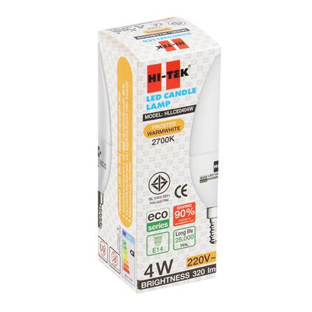 หลอดไฟ LED HI-TEK หลอดจำปา ECO CANDLE 4 วัตต์ WARMWHITE E14 สีเหลือง_2