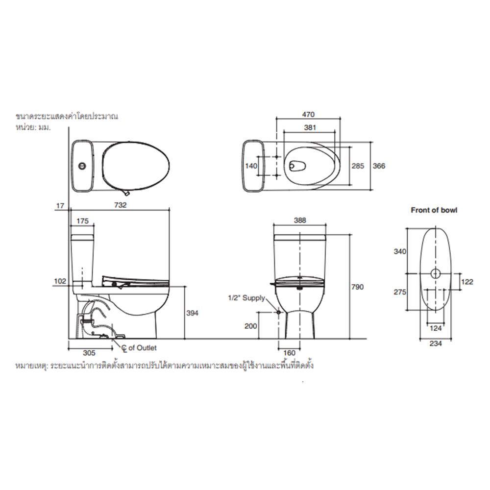 สุขภัณฑ์ 2 ชิ้น KOHLER K-25991X-0-C3-030 3/4.8L สีขาว
