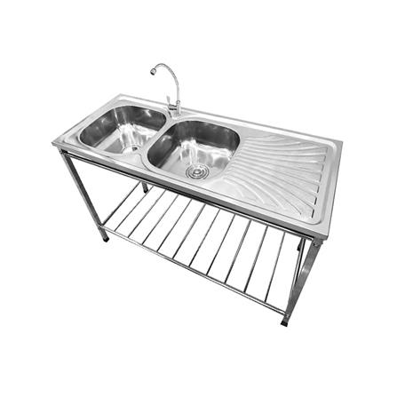 ซิงค์ขาตั้ง 2หลุม 1ที่พัก TECNOSTAR STT 12050 สเตนเลส_0