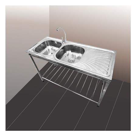 ซิงค์ขาตั้ง 2หลุม 1ที่พัก TECNOSTAR STT 12050 สเตนเลส_3