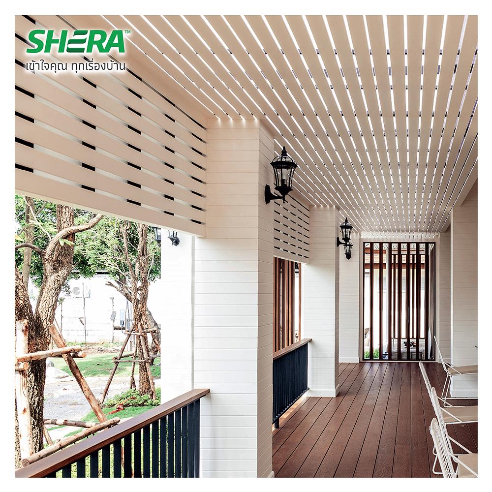 ไม้ระแนง SHERA ขอบวี ลายเสี้ยนตรง 0.8x7.5x300 ซม. สีธรรมชาติ