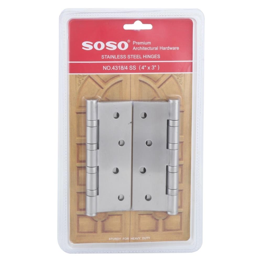 บานพับ 4X3 นิ้ว X 1.8 มม. SOSO 4318 สีสเตนเลส (แพ็ก 4 ชิ้น)
