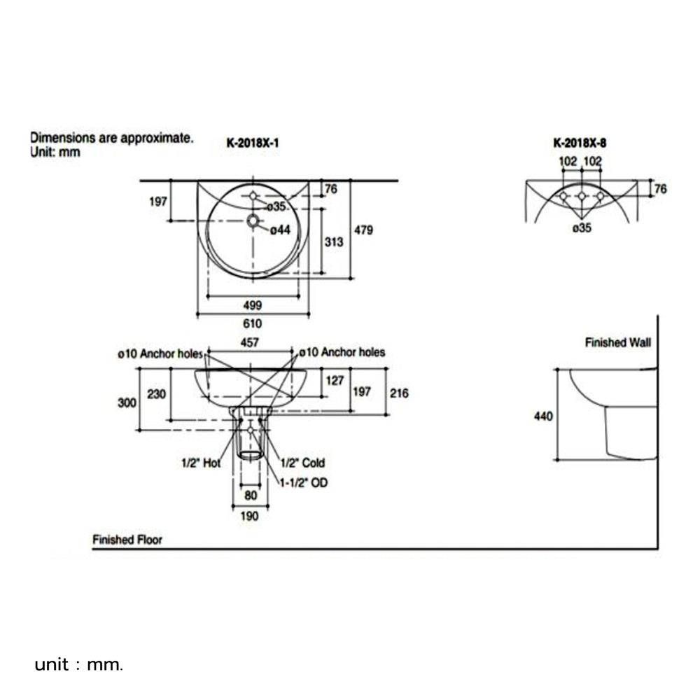 อ่างล้างหน้าแขวน KOHLER K-2018X-1-0 สีขาว