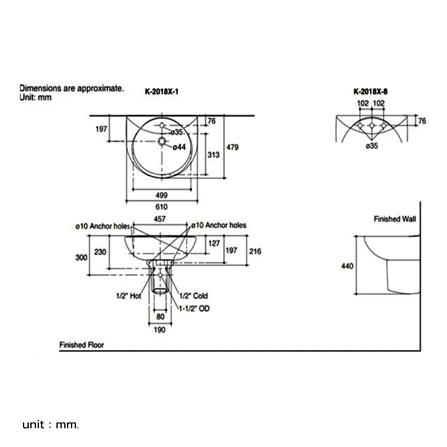 อ่างล้างหน้าแขวน KOHLER K-2018X-1-0 สีขาว_1