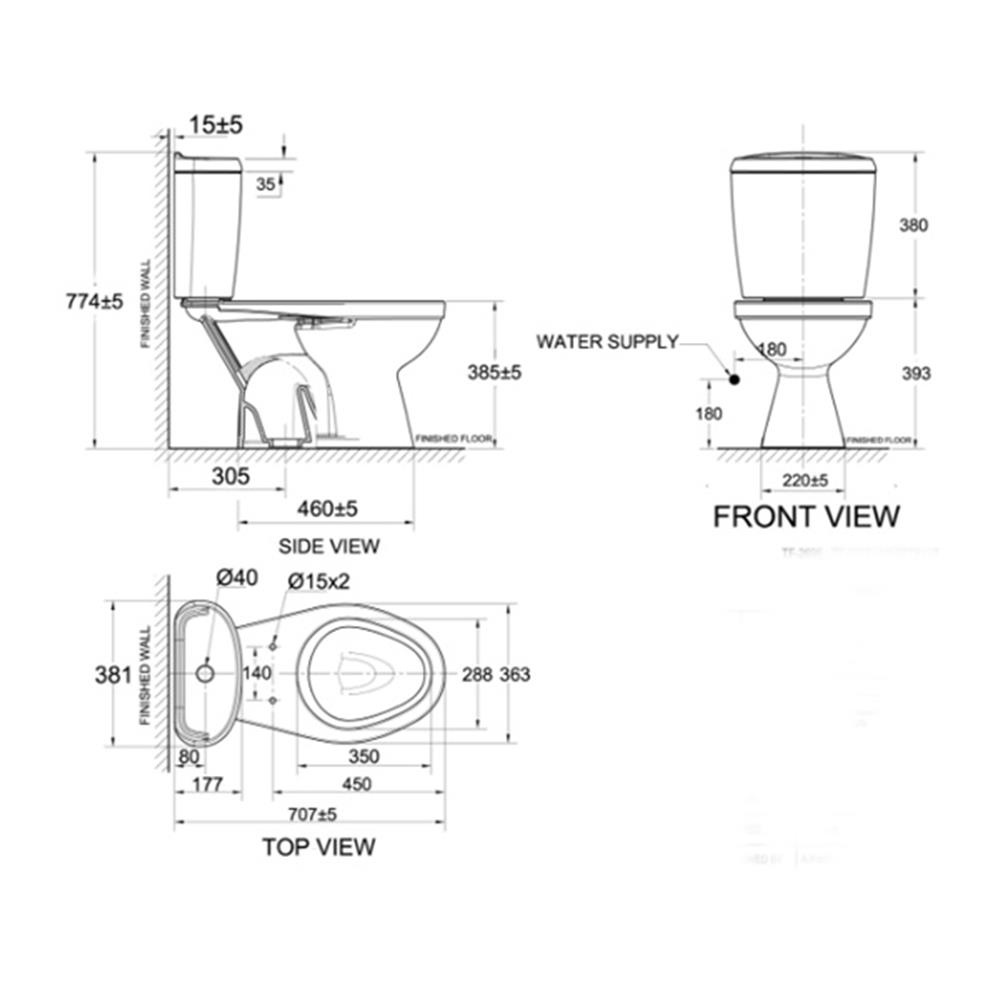สุขภัณฑ์ 2 ชิ้น AMERICAN STANDARD TF-2696SCDW-WT-0 3/4.5 ลิตร สีขาว