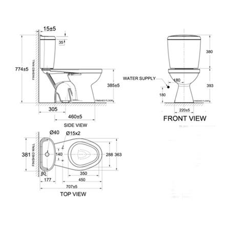 สุขภัณฑ์ 2 ชิ้น AMERICAN STANDARD TF-2696SCDW-WT-0 3/4.5 ลิตร สีขาว_1